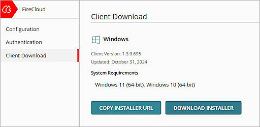 Screenshot of FireCloud Client Download page.